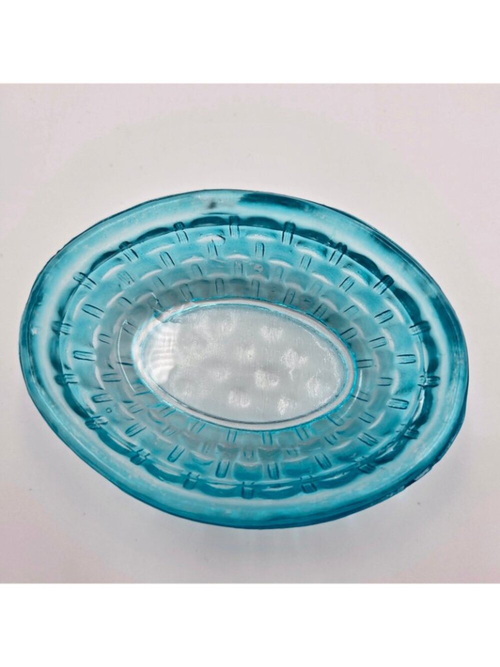 Vintage Blue Glass Bunny Rabbit Basket Weave Nest Covered Candy Dish Easter Read - Picture 10 of 15